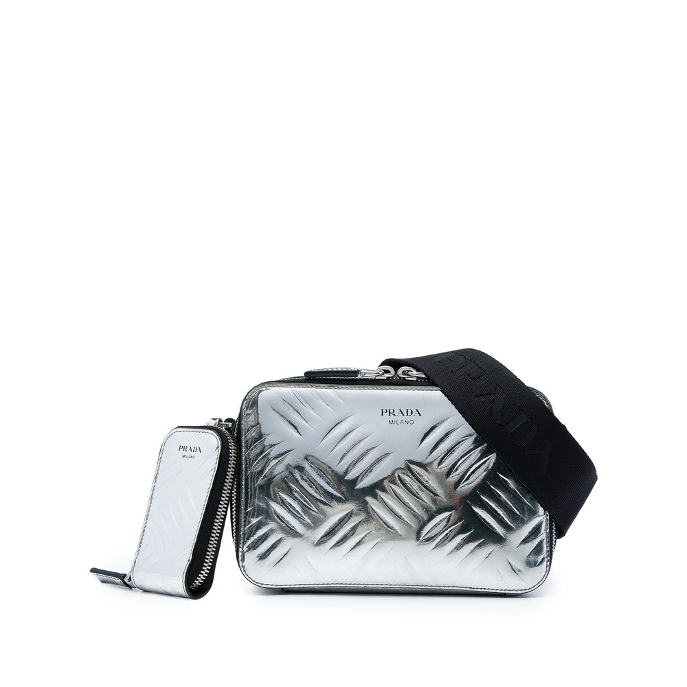 Pre-Loved Prada Metallic Spazzolato Embossed Leather Brique Crossbody